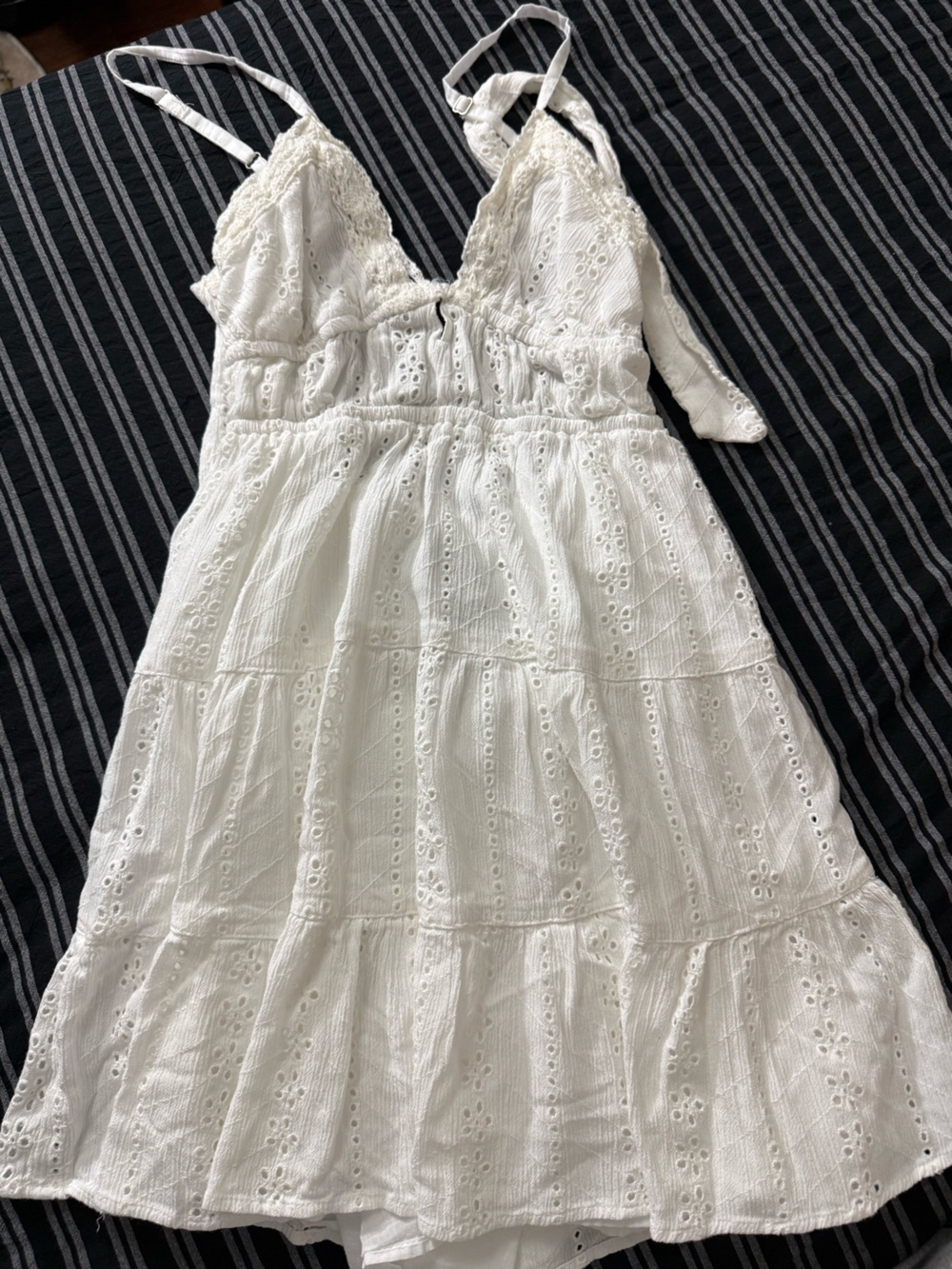 Angie White Eyelet Backless dress with Elastic Waistband
